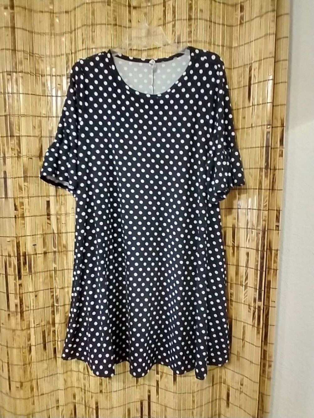 Bellamie Womens Black White Polka Dot Ruffle Sleeve Flare Dress Size XL